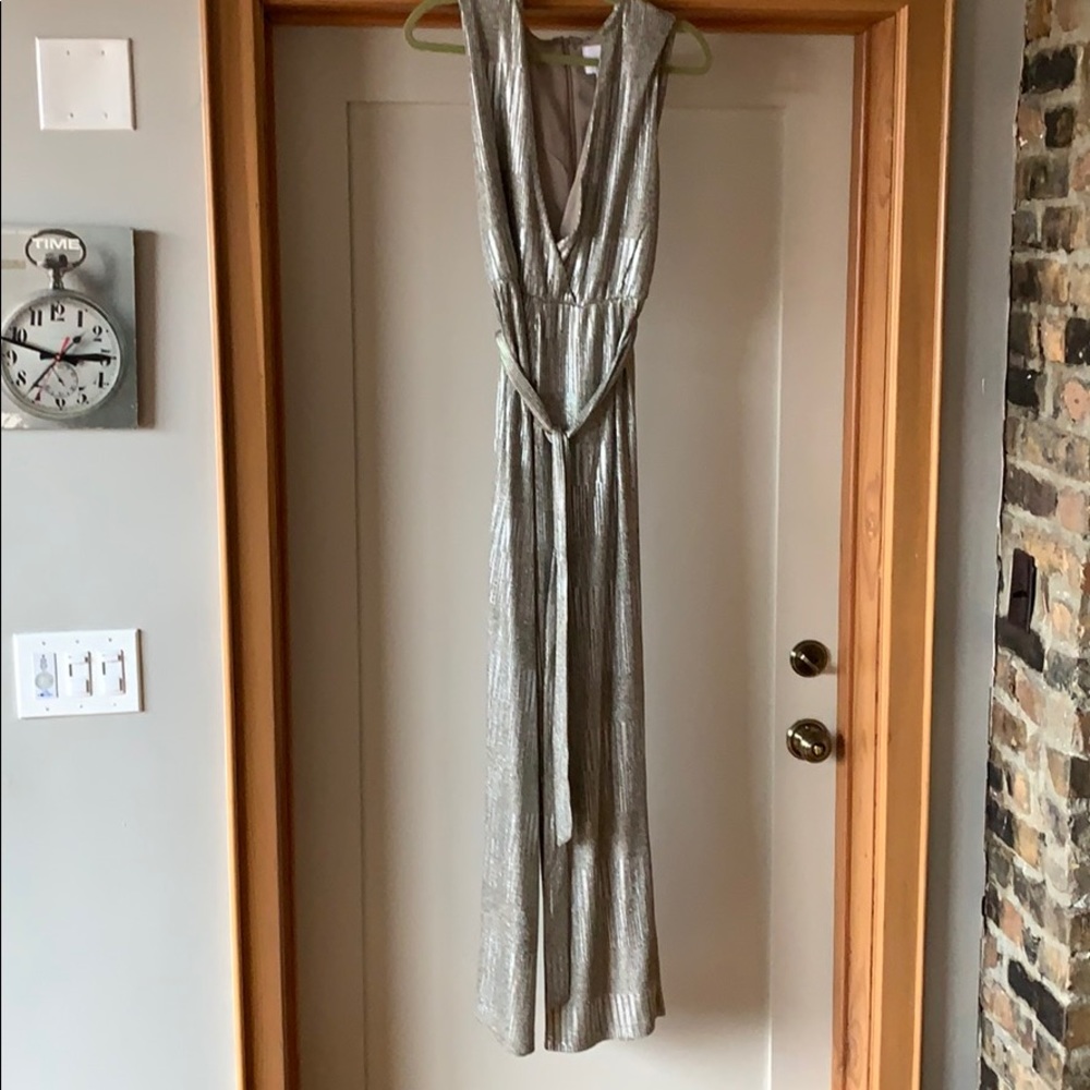 Anthro silver wide leg jumpsuit